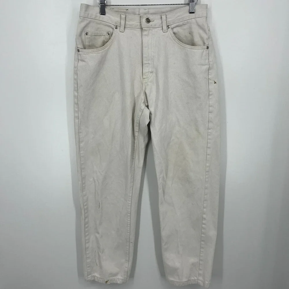 Lee Riveted Jeans Men's Size 32 White Vintage 90s Western Distressed Grunge